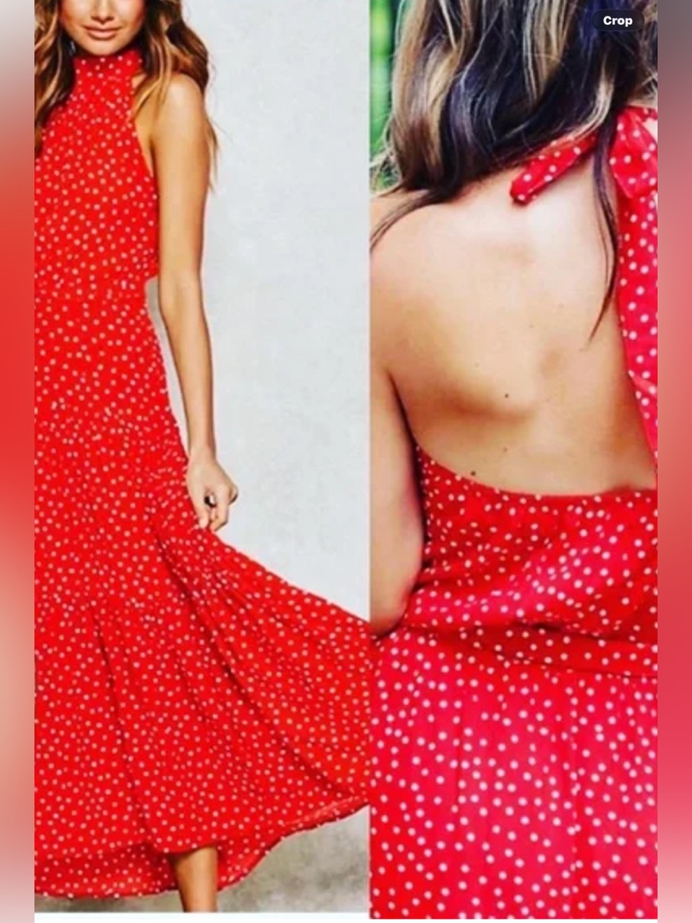Cotton Red Polka Dot Halter Maxi Dress liner boho spring summer medium vacay